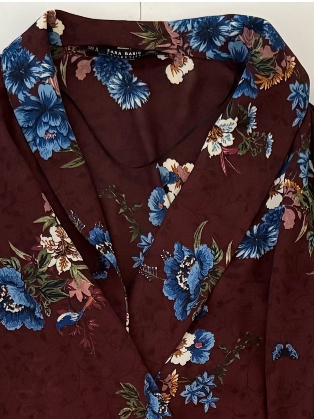 Zara Women's Floral Wrap Long Sleeve Lightweight Blouse Top, Burgundy, Size S - Picture 8 of 11